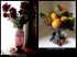arranjo de vaso com flores arranjo de cesta com frutas